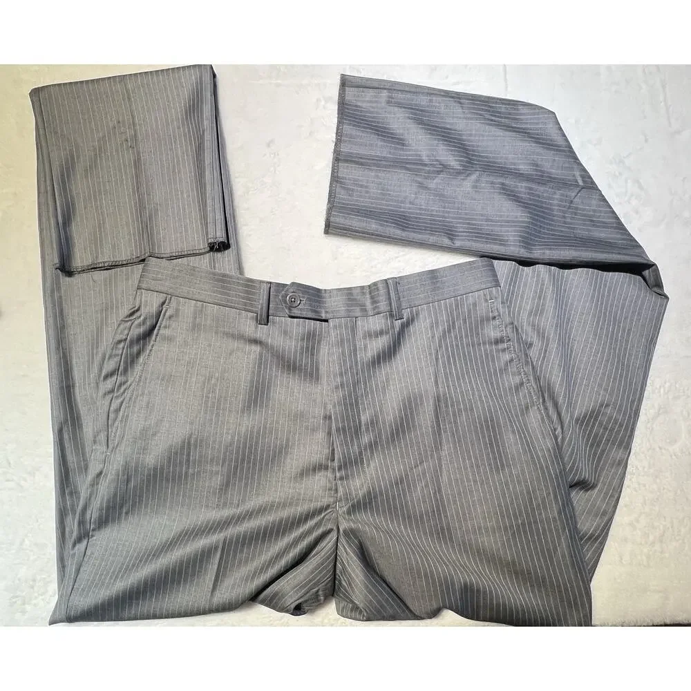 New Jos A Bank Signature Gold 40-42L 33x30 Tailored Fit Gray Pinstripe Note
